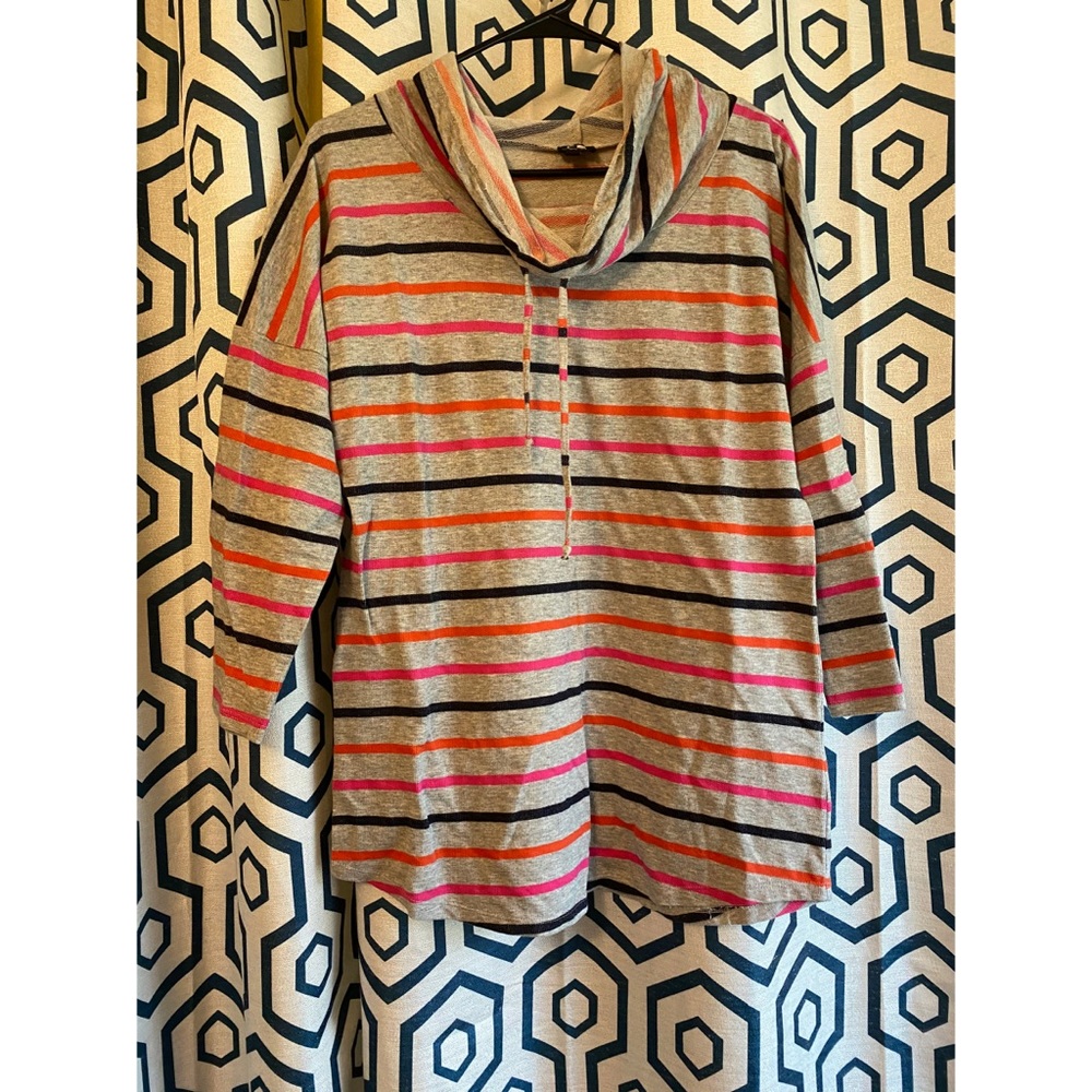 Striped cowl neck long sleeve shirt